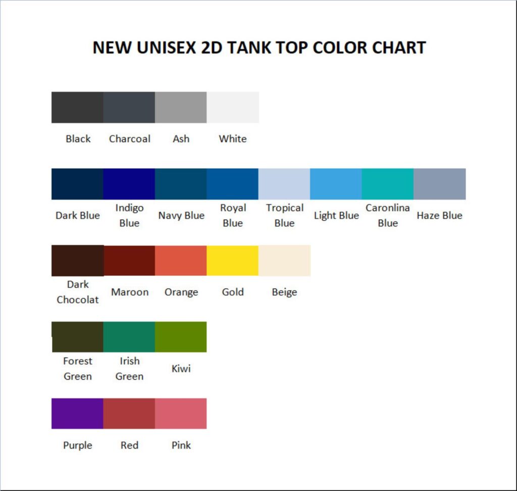 tank top color chart - Hailie Deegan Shop